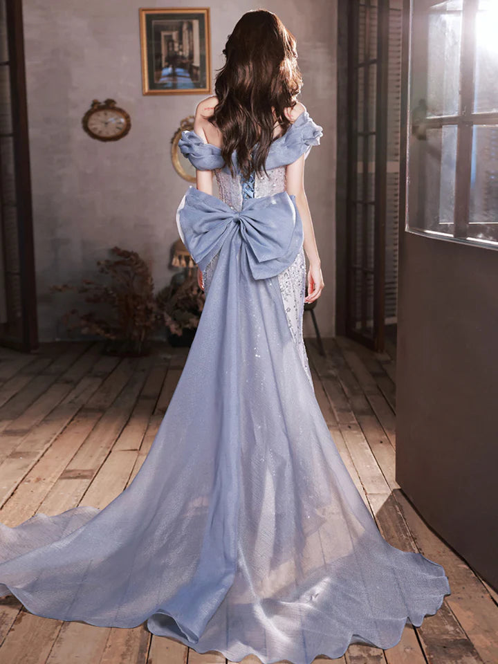 Fantastic Off Shoulder Tulle Sequin Shining Long Prom Dress Mermaid Cultivate oneself Luxury Party dress