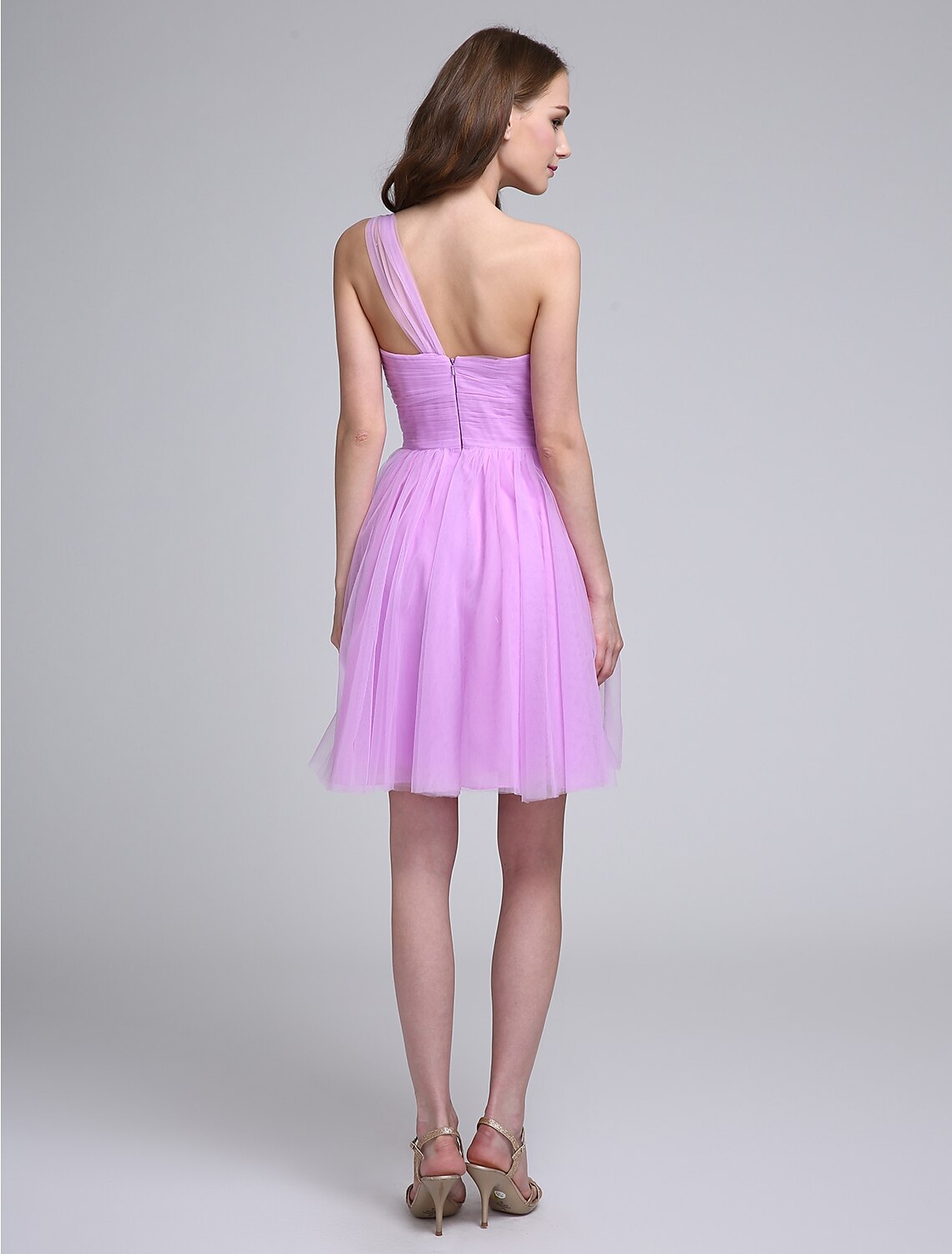 A-Line Bridesmaid Dress One Shoulder Sleeveless Knee Length Tulle with Ruched / Side Draping