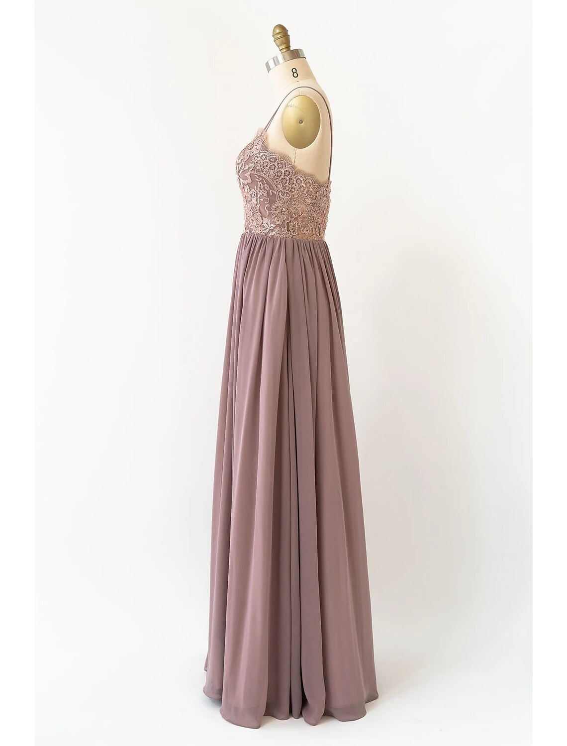 A-Line Bridesmaid Dress V Neck Sleeveless Open Back Floor Length Chiffon with Pleats