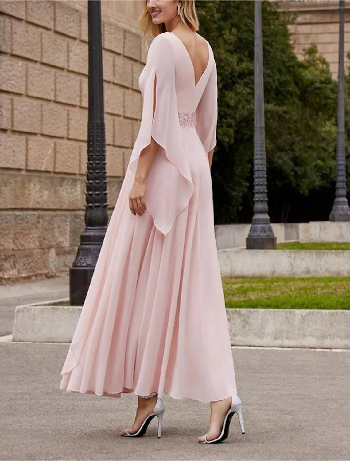 Elegant Dresses Formal Wedding Guest Elegant Elegant Dress Neck Ankle Length Chiffon 3/4 Length Sleeve with Beading Sequin Mother of the Bride Dress