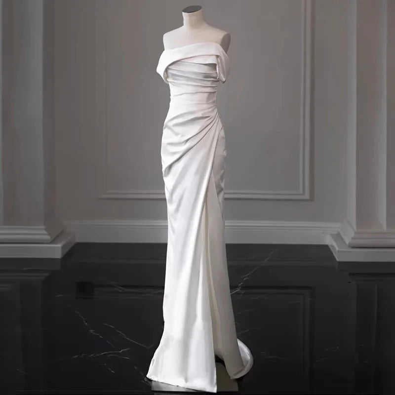 Wedding Dress Off The Shoulder Sheath Ruched Long Elegant Formal Dresses