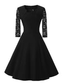 A-Line Minimalist Elegant Party Wear Cocktail Party Wedding Guest Dress Jewel Neck 3/4 Length Sleeve Knee Length Cotton Lace with Ruffles