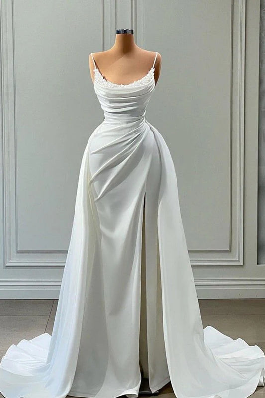 Wedding Dress Spaghetti Strap White Sheath Side fork Formal Dresses