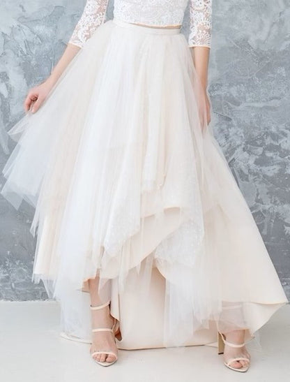 Bridal Shower Little White Dresses Wedding Dresses A-Line Separates Separates Asymmetrical Satin Bridal Skirts Bridal Gowns With Solid Color