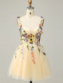 A-Line Homecoming Dresses Floral Dress Cocktail Party Garden Party Short / Mini Sleeveless Spaghetti Strap Tulle with Appliques