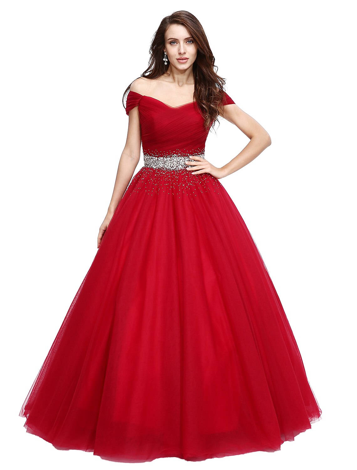 Ball Gown Elegant Dress Formal Evening Floor Length Sleeveless V Wire Tulle with Beading Sequin