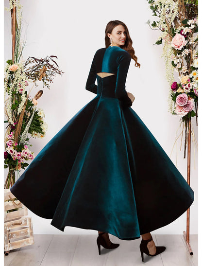 Ball Gown Evening Gown Vintage Dress Prom Formal Evening Ankle Length Long Sleeve Square Neck Velvet with Pure Color