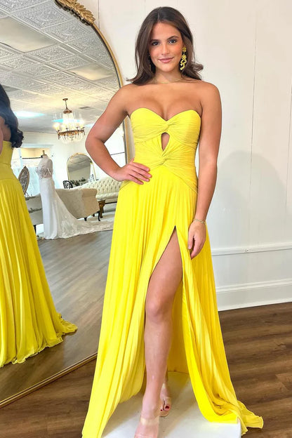 Prom Dress Sweetheart Pleated High Slit