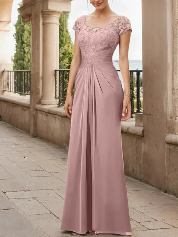 Mother Of The Bride Dresses Sheath Scoop Floor-Length Chiffon With Lace Ruffle Dresses