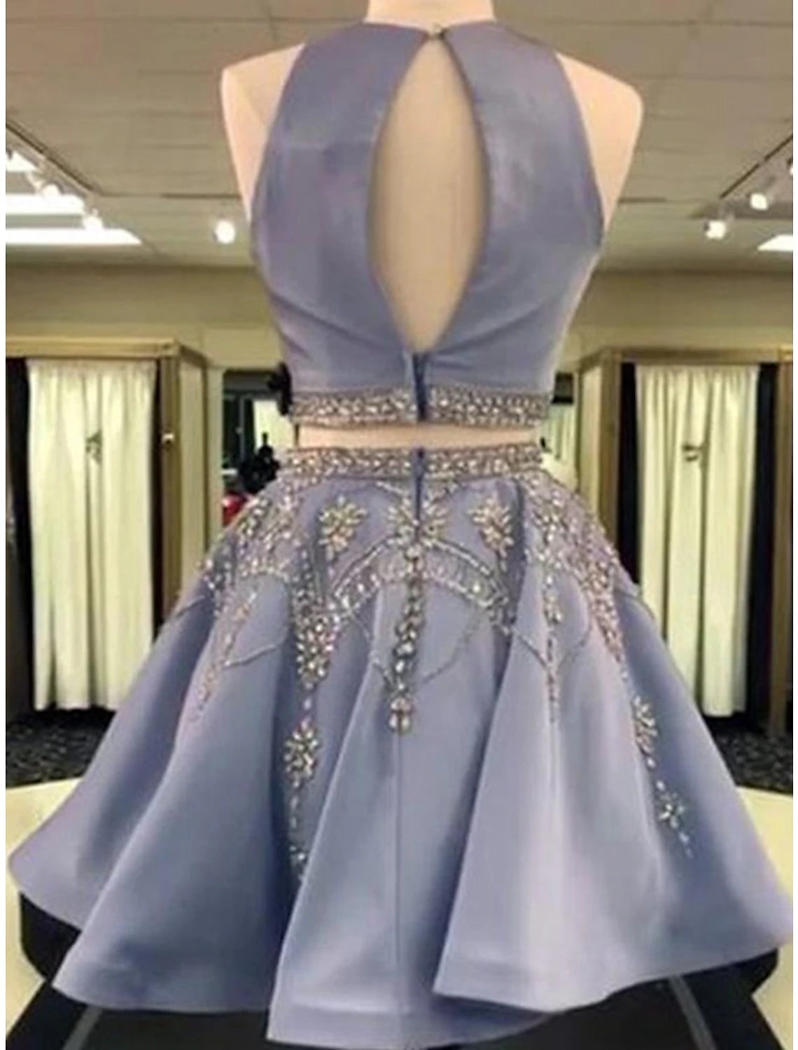 Two Piece Homecoming Dresses Elegant Dress Holiday Graduation Short / Mini Sleeveless Jewel Neck Satin with Beading