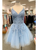 A-Line Homecoming Dresses Floral Dress Party Wear Short / Mini Sleeveless Spaghetti Strap Tulle with Appliques