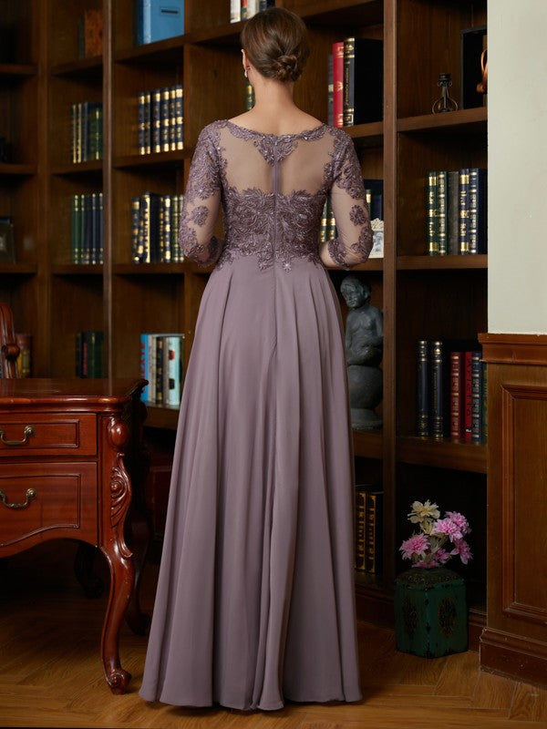 Mother of the Bride Dresses A-Line/Princess Chiffon Lace 3/4 Sleeves Floor-Length