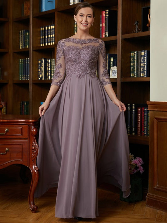 Mother of the Bride Dresses A-Line/Princess Chiffon Lace 3/4 Sleeves Floor-Length