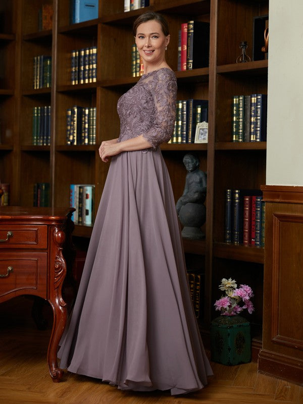 Mother of the Bride Dresses A-Line/Princess Chiffon Lace 3/4 Sleeves Floor-Length