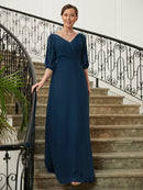 A-Line/Princess Chiffon Ruched V-neck 1/2 Sleeves Floor-Length Mother of the Bride Dresses