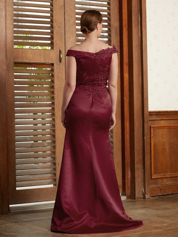 Sheath/Column Satin Applique Off-the-Shoulder Sleeveless Sweep/Brush Train Mother of the Bride Dresses