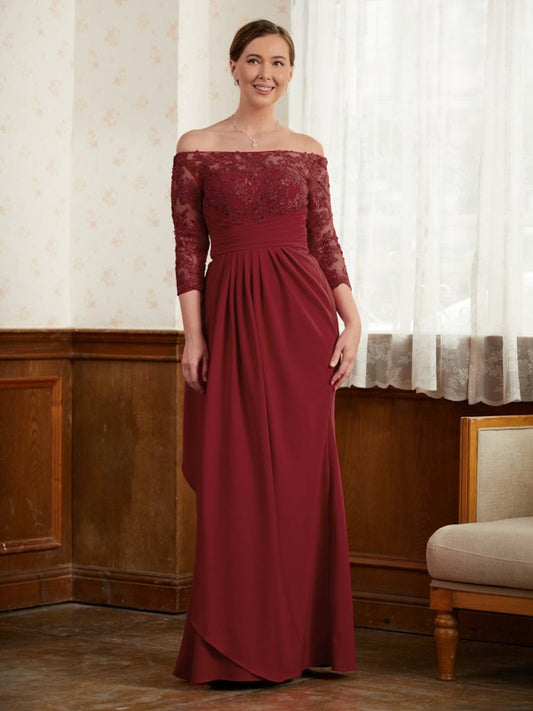 A-Line/Princess Stretch Crepe Lace Off-the-Shoulder 3/4 Sleeves Floor-Length Mother of the Bride Dresses