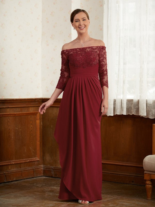 A-Line/Princess Stretch Crepe Lace Off-the-Shoulder 3/4 Sleeves Floor-Length Mother of the Bride Dresses