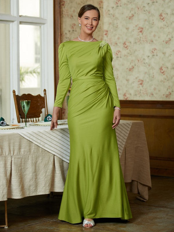 Sheath/Column Jersey Ruched Scoop Long Sleeves Floor-Length Mother of the Bride Dresses