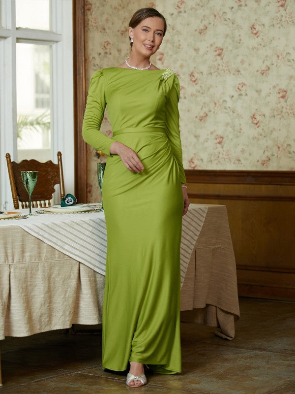 Sheath/Column Jersey Ruched Scoop Long Sleeves Floor-Length Mother of the Bride Dresses