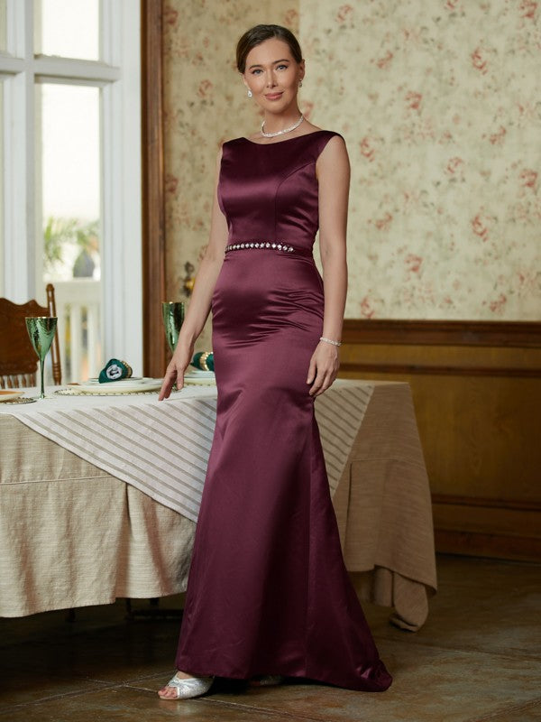 Sheath/Column Satin Beading Scoop Sleeveless Sweep/Brush Train Mother of the Bride Dresses