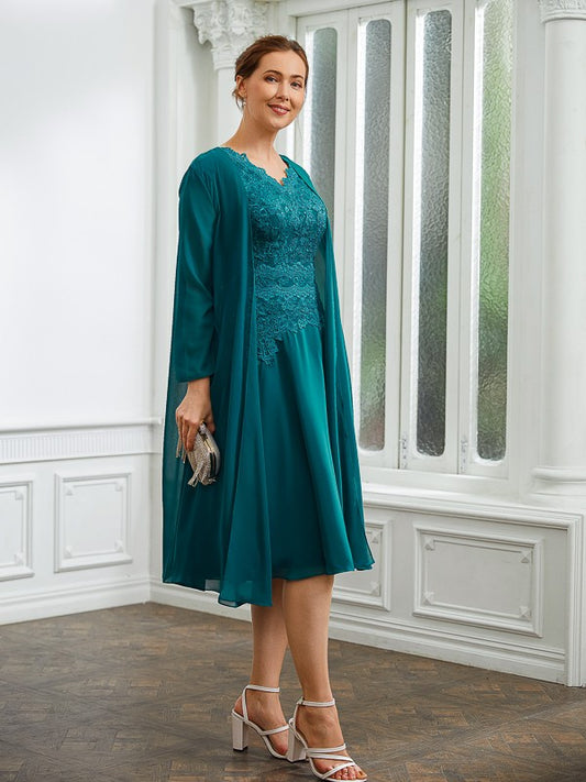 A-Line/Princess Chiffon Ruched V-neck Short Sleeves Knee-Length Mother of the Bride Dresses