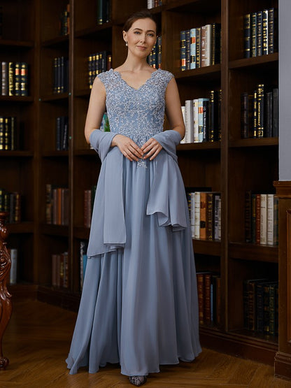 A-Line/Princess Chiffon Applique V-neck Sleeveless Floor-Length Mother of the Bride Dresses