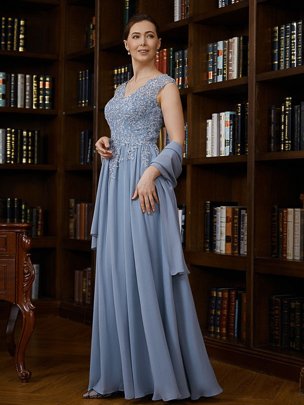 A-Line/Princess Chiffon Applique V-neck Sleeveless Floor-Length Mother of the Bride Dresses