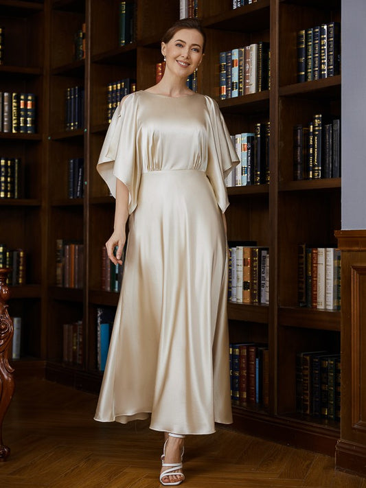 Mother of the Bride Dresses A-Line/Princess Silk like Satin 1/2 Sleeves Ankle Length