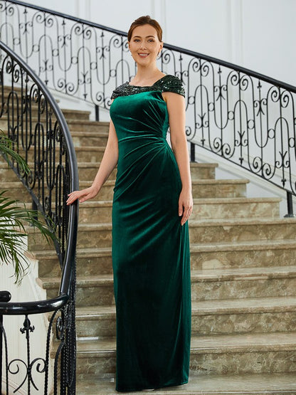 Sheath/Column Velvet Ruched V-neck Sleeveless Floor-Length Mother of the Bride Dresses