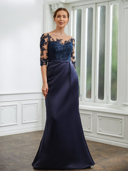 Mother of the Bride Dresses Sheath Column Satin Applique 1/2 Sleeves