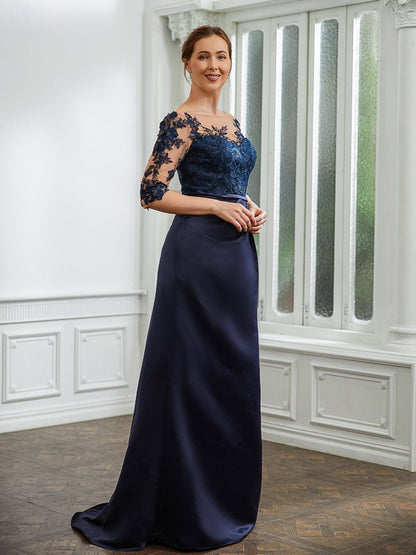 Mother of the Bride Dresses Sheath Column Satin Applique 1/2 Sleeves