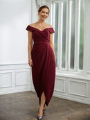 Sheath/Column Stretch Crepe Ruched Off-the-Shoulder Sleeveless Floor-Length Mother of the Bride Dresses