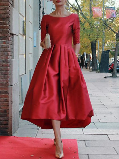 December Wedding Guest Dress Satin Crew Neck Half Sleeve Dress Elegant Mother of the Bride Dress