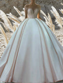 Engagement Formal Wedding Dresses Ball Gown Off Shoulder Short Sleeve Chapel Train Satin Bridal Gowns With Solid Color