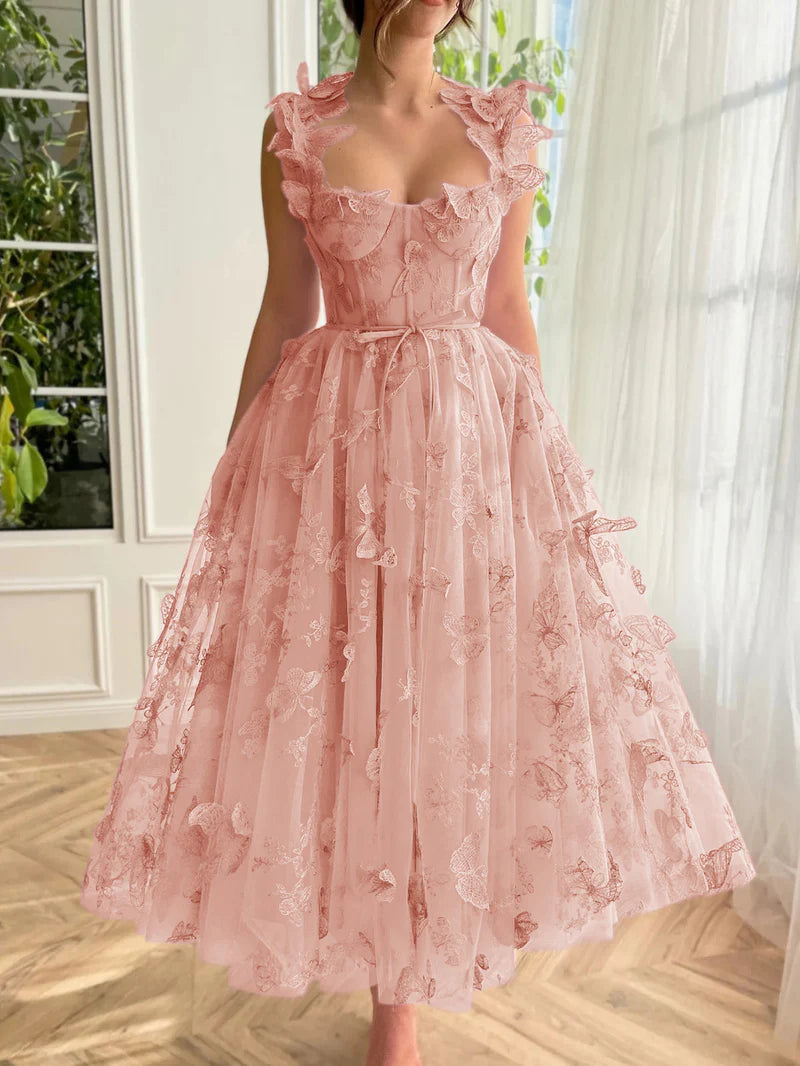 Prom Dress Aline Tulle Midi with Butterflies