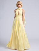 A-Line Bridesmaid Dress Jewel Neck Sleeveless Elegant Floor Length Chiffon with Beading / Draping