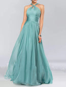 A-Line Bridesmaid Dress Halter Neck Sleeveless Elegant Floor Length Chiffon with Pleats / Draping