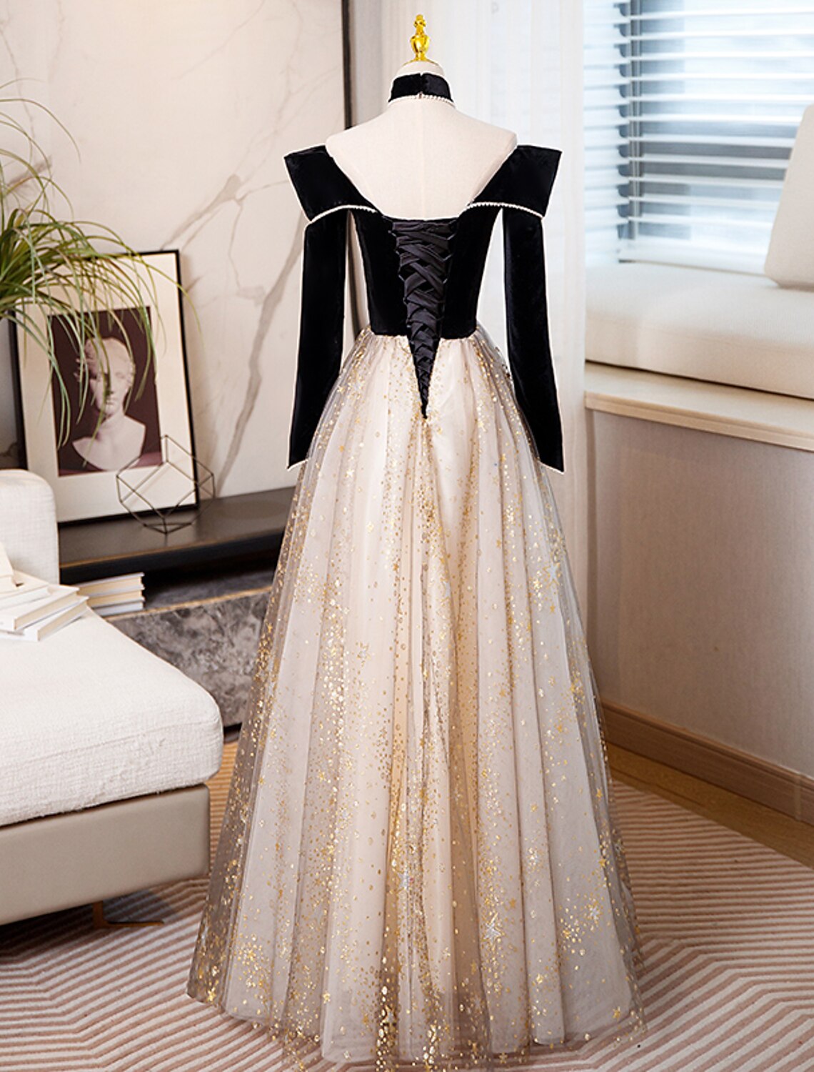 A-Line Prom Dresses Sparkle & Shine Dress Engagement Birthday Floor Length Long Sleeve Sweetheart Tulle with Sequin