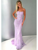 Mermaid / Trumpet Prom Dresses Open Back Dress Formal Prom Court Train Sleeveless Strapless Lace Backless with Appliques