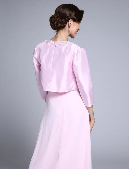 Sheath / Column Mother of the Bride Dress Scoop Neck Floor Length Chiffon 3/4 Length Sleeve No with Beading