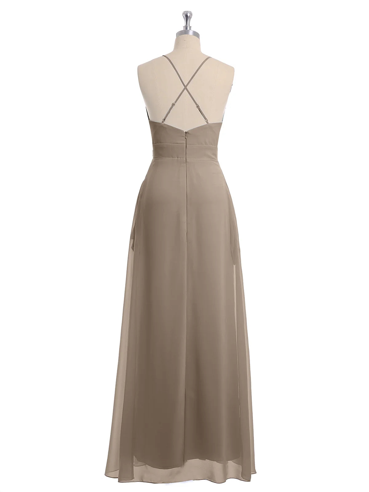 Evening Dress Spaghetti Strap V-Neck Chiffon Gowns Pocket Dress