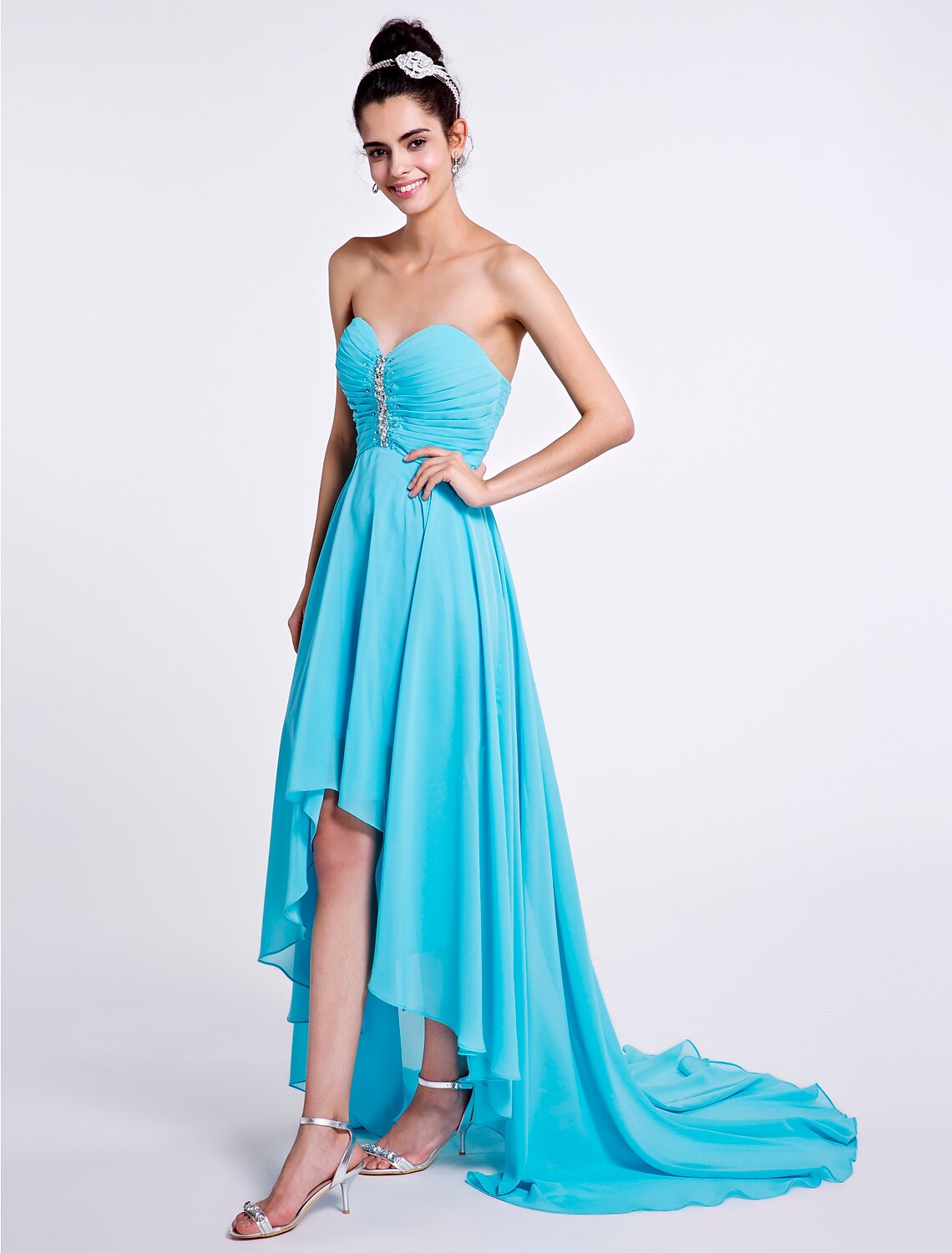 A-Line Bridesmaid Dress Sweetheart Sleeveless Open Back Asymmetrical Chiffon with Ruched / Beading