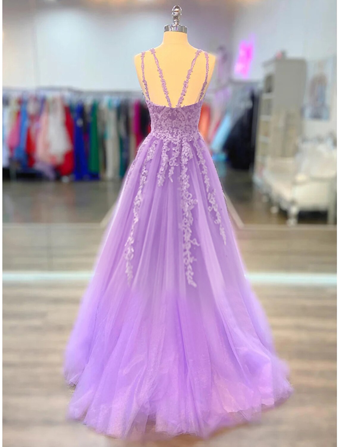 A-Line Prom Dresses Maxi Dress Formal Wedding Guest Court Train Sleeveless Spaghetti Strap Stretch Chiffon with Appliques Shouder Flower