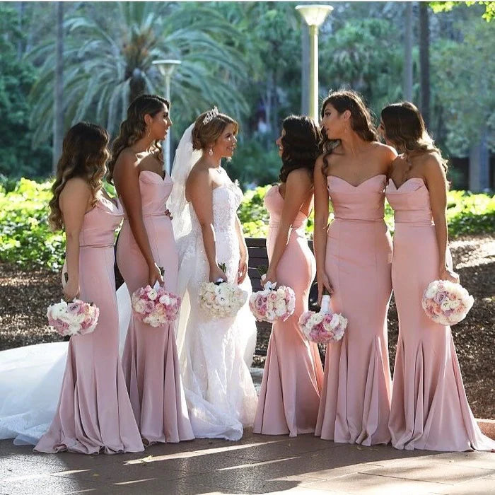 Bridesmaid Dresses Mermaid Strapless Blush Satin Party