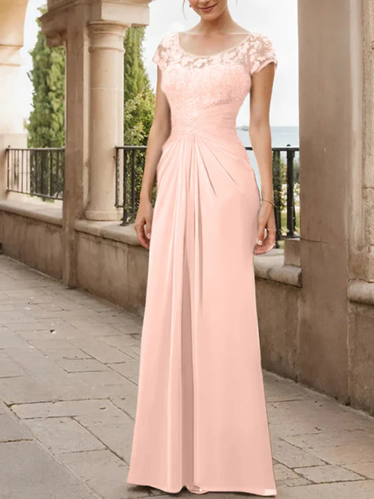 Mother Of The Bride Dresses Sheath Scoop Floor-Length Chiffon With Lace Ruffle Dresses