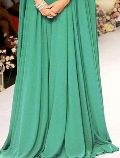 A-Line Evening Gown Elegant Dress Formal Wedding Guest Floor Length Sleeveless High Neck Fall Wedding Guest Chiffon with Appliques Pure Color