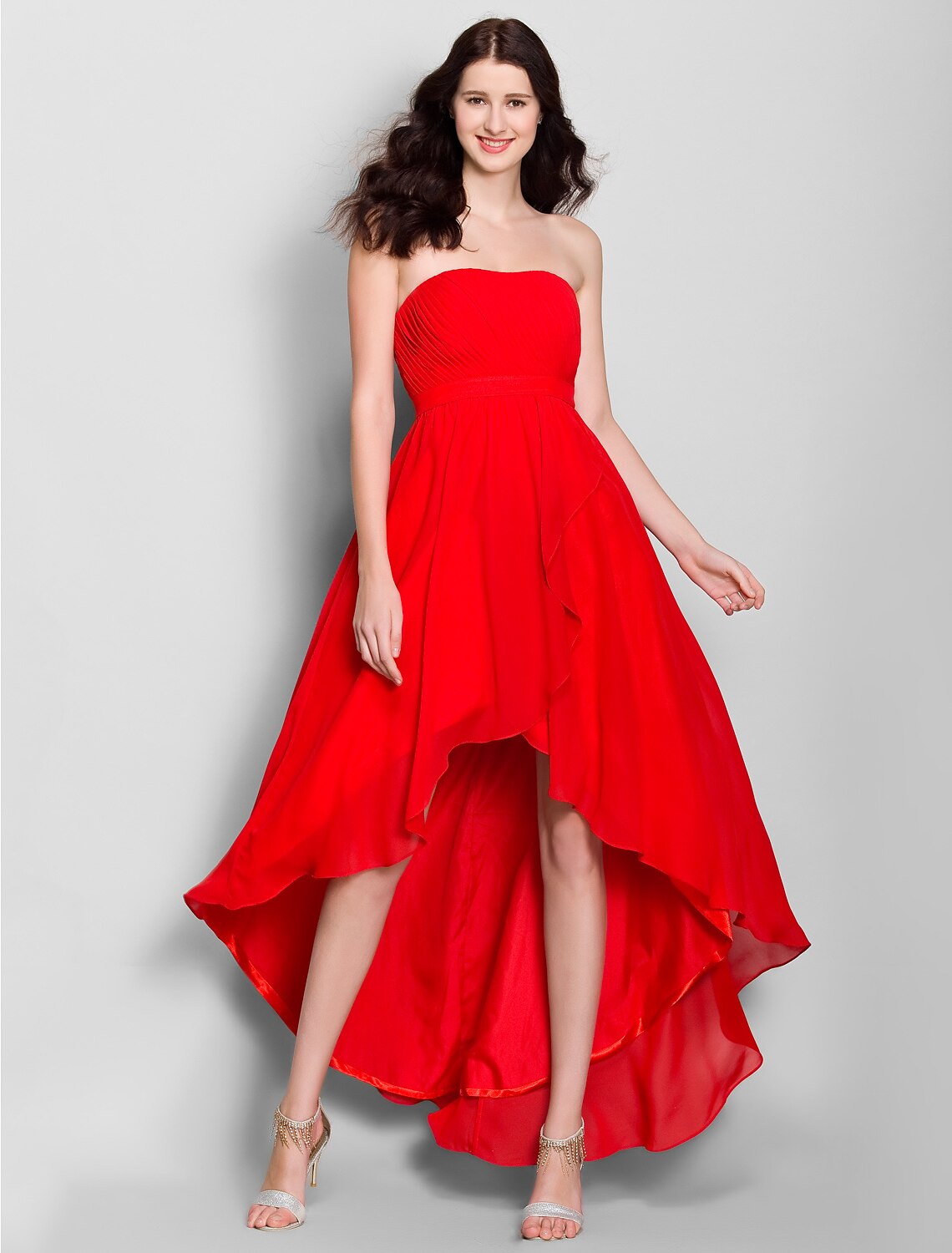 A-Line Strapless Asymmetrical Chiffon Bridesmaid Dress with Side Draping