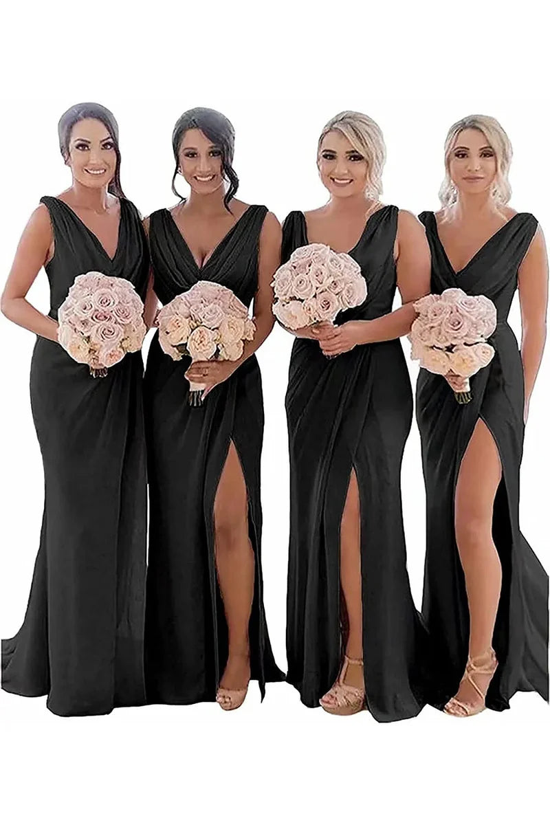 Bridesmaid Dress Sheath Chiffon Ruched Long with Slit