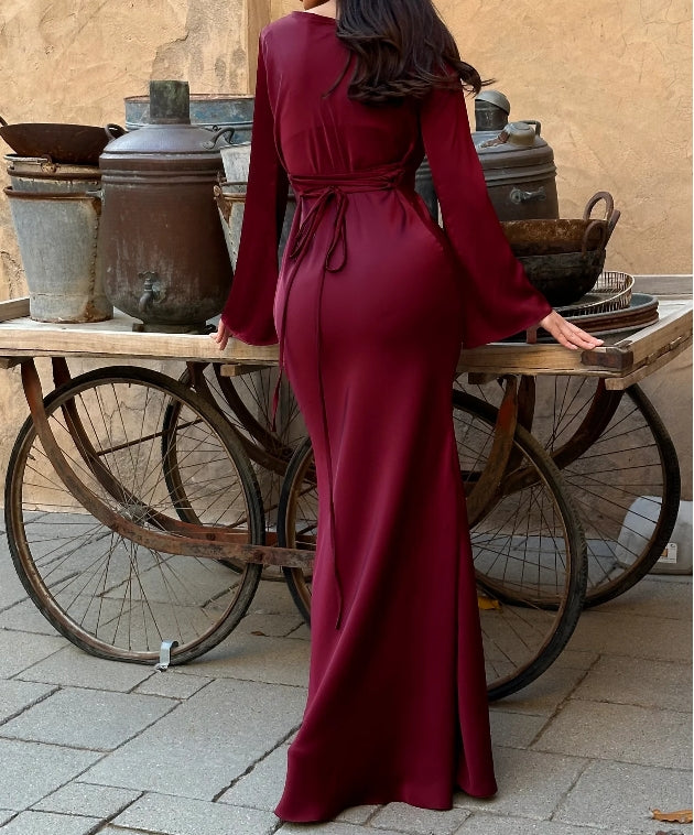 Autumn Winter Dress Long Sleeved Trumpet Sleeves Mermaid Cultivate oneself Elegant Long Length Evening dress